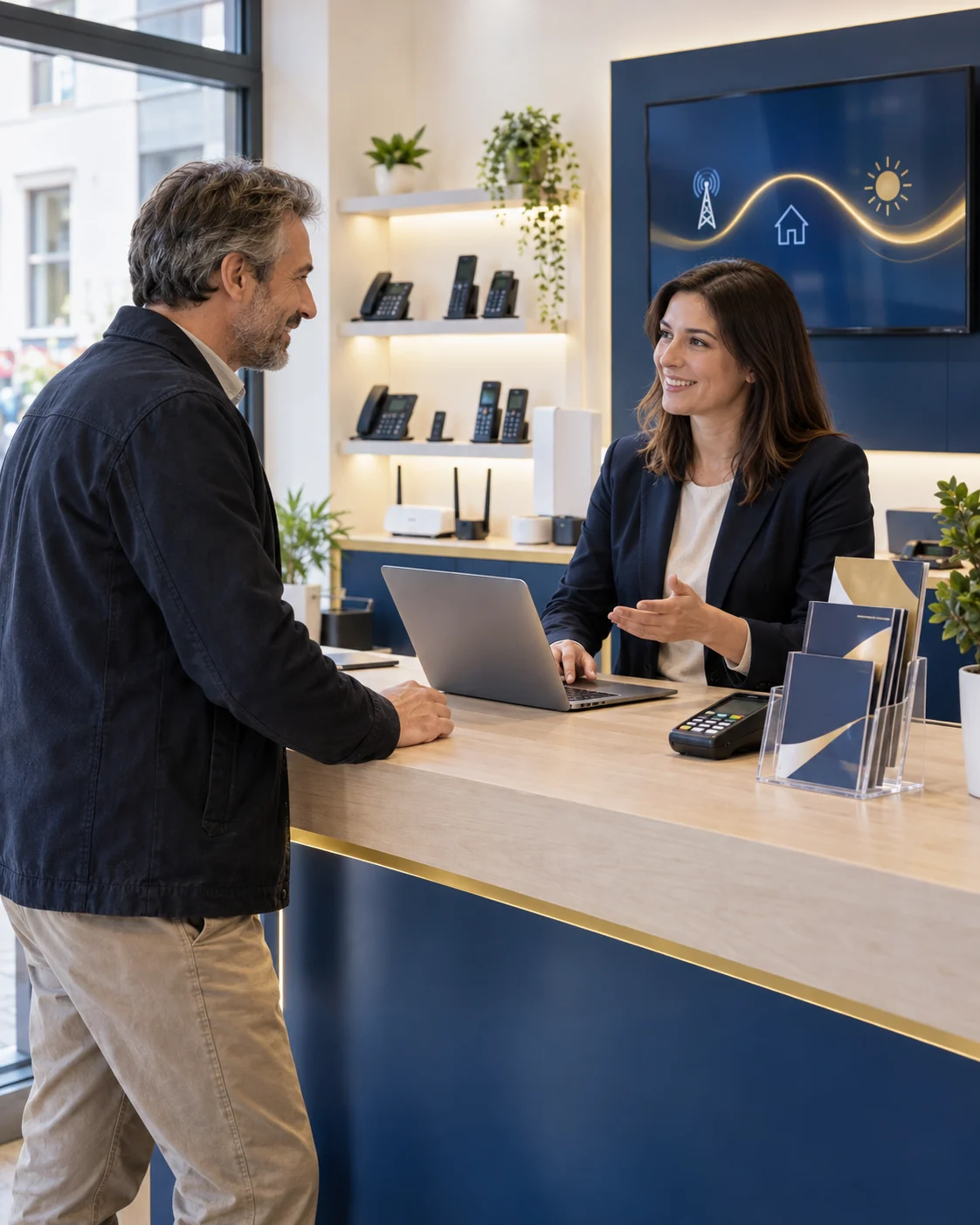 Scena illustrativa: consulenza al banco di un negozio multiservizi